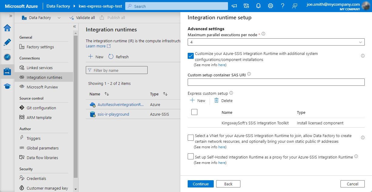 Create a new SSIS IR Instance - Express Setup - Step 3